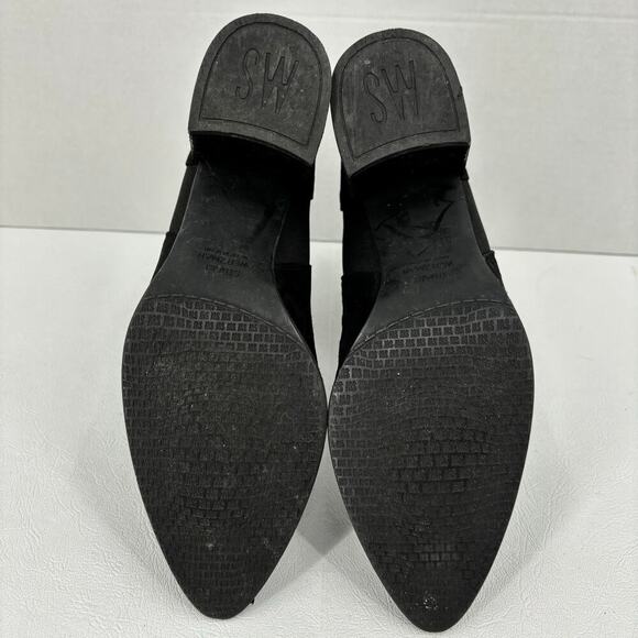 Stuart Weitzman Ankle Boots Size 8.5 Chelsea Block Heel Black Suede - Picture 10 of 12